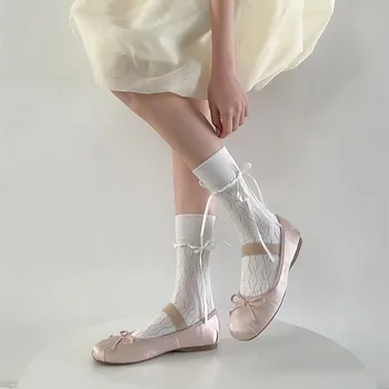 Japāņu Stila Kawaii Zeķes Baleta Stila Lentes Bowknot Pārsējs Gudrs Garās Zeķes Sievietēm Lolita Sweet Meitenes Melna Balta Zeķes